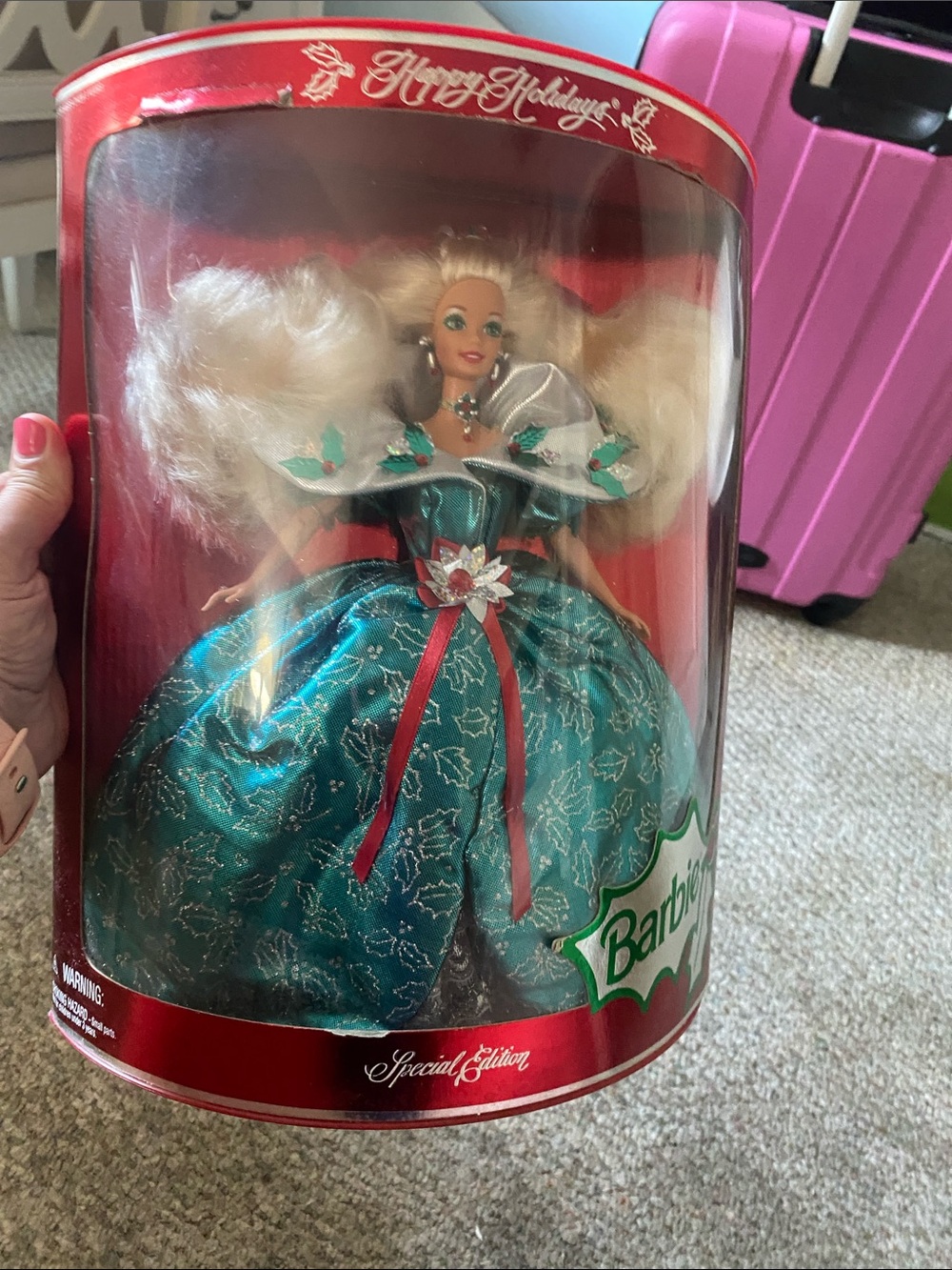 Barbie Teal and Silver Holiday Special Edition Doll with Red Accents. 1995